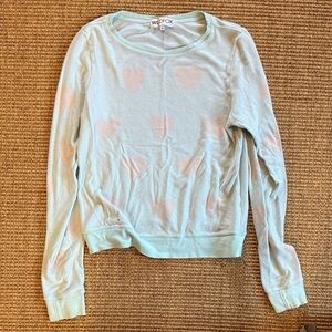 Wildfox Mint Green Sweater with white Hearts size M